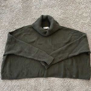 Small dark green cowl neck cropped sweater
